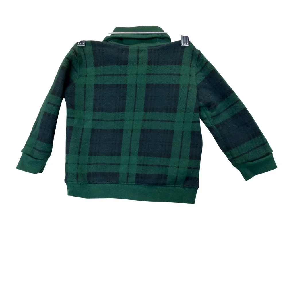 Ralph Lauren Toddler Boys Green Blackwatch Plaid Shawl Collar Sweatshirt 18M